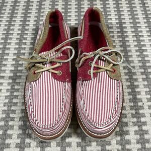 Sperry SeerSucker Red Striped Boat Shoes Sz 7 Women’s  STS85274 Vibram New Rare